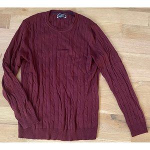 CLUB ROOM - CABLE KNIT CREWNECK SWEATER - 100% COTTON - BURGUNDY - SMALL